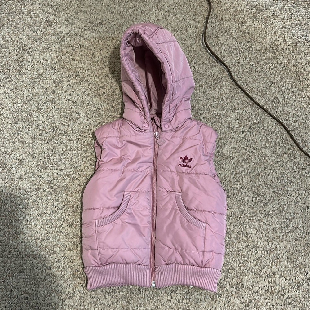 Adidas pink Maeve hooded toddler vest sz 2T